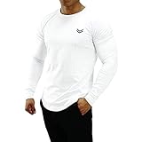 Anmurメンズ Tシャツ 長袖 スポーツウェア トレーニングウェア フィットネス 吸汗速乾 ストレッチ 筋トレ ボディビル ホワイトXL