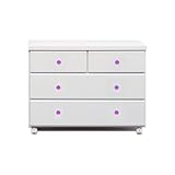 アルファタカバ ベビータンスシリーズ ブロッサムキャスター付きチェスト 80cm幅3段 ホワイト(クリスタルパープル)