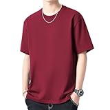 [Fuyumoe] Tシャツ メンズ 半袖 速乾 tシャツ 無地 夏服 ラウンドネック ヴォーグ 耐久性 ゆるい 厚い 五分の半袖 100%コットン 7.4オンス クラシック なインナー層 ワインレッド XL