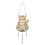 ダイヤモンドアート 猫 ダイヤモンドアート キット DIY 風鈴 両面全貼 ダイアモンドアート セット 手作りキット ダイヤモンドペインティング ビーズ キット ダイヤモンドアート セット ビーズアートシール 手芸キット 屋根飾り 庭 室内 屋外装飾 贈り物 飾り物（組み立てる必要があります）