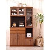 木目調カップボード/食器棚 【幅105cm】 扉/スライド棚/ワイングラス収納付き 『MONTシリーズ』