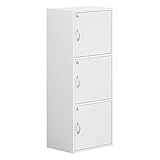 クロシオ A4書棚3段 (扉・カギ付きタイプ) ホワイト 白 扉付き収納 オフィス本棚 A4ファイル用 093312