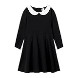 LittleSpring 丸襟 ワンピース キッズ フォーマル ドレス 黒 白襟付き フレア 冠婚葬祭 子供服 女の子 140