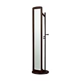 インテリア 家具 便利 おしゃれ 回転ミラー付きハンガーラック 木製 フック付き/6着掛け ダークブラウン