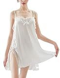 [ロカロカ] ランジェリー ベビードール 横開き サテン ハーフスリップ キャミソール レース レディース ネグリジェ (ホワイト, L)