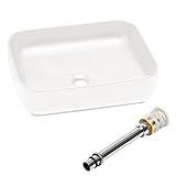 洗面ボウル 角型 51cm×40cm HWB-RE51 手洗器 排水金具付き 洗面台 陶器 洗面器 (排水金具セット)