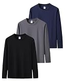 Sukinana 7.7oz tシャツ メンズ 長袖 綿100% 肉厚生地 1枚組 3枚組 ゆったり ロングtシャツ 無地 ティーシャツ 部屋着 ヘビーウェイト インナーシャツ 男女兼用 複数色選び 春秋冬 (JP, アルファベット, M, 深調3色(ブラック × ダークグレー × ネイビー))