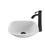VIGO Square Shaped White Phoenix Stone Vessel Sink and Otis Vessel Faucet with Pop Up, Matte Black [