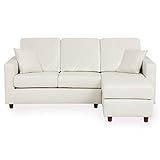 レイアウト自由 オットマン付き 天然木フレーム 3人掛け スマートPVC レザー コンパクト ソファ カウチソファ 幅183cm ホワイト