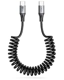 SUNGUY USB Type C ケーブル 0.4Mから1Mまで 伸びる 60W 急速充電 PD対応 USB C to USB C ケーブル 伸縮自在 タイプc ケーブル コイル型 Android Auto対応 PU素材 高耐久性 iPhone16 シリーズ 充電ケーブル Galaxy S24 / iPad Pro(Air) / MacBook Pro(Air) などのタイプc機種に対応 グレー