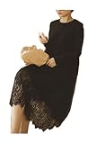 (シュプリ) Surpris マタニティ ゆったり 長袖 レース ロング ワンピース ブラック グレー 黒 灰 M L XL (1:ブラック M)