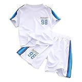 [Cousannory] Tシャツトップス ハーフパンツ セットアップ キッズ 夏 キッズ Tシャツ ショーツ スウェット 半ズボン セット 男の子 女の子 柔らかい おしゃれ カジュアル 可愛いベビー 夏服 通園 通学 旅行 海辺 ビーチ スポーツ(ホワイト,100)