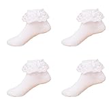 Bevalsa女の子 レース ソックス 高品質 靴下 キッズ 子供 フォーマル 発表会 結婚式 フリル リボン 4点セット 女児 幼児