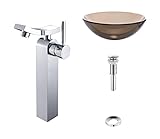 Kraus C-GV-103-12mm-14300CH Clear Brown Glass Vessel Sink and Unicus Faucet Chrome by Kraus