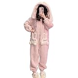 [MTKCNTL] うさぎ きぐるみパジャマ レディース 大きいサイズ 着る毛布 オーバーオール 着ぐるみパジャマ ウサギ 動物 大人用 フード付き 長袖 ロンパース ルームウェア ふわふわ もこもこ 秋冬 部屋着 室内着 柔らかい プレゼント (JP, アルファベット, L, ピンク)