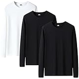 [AYISTELU] ロングスリーブ Tシャツ ロンT 長袖 3枚組 綿100% 肉厚生地 無地 メンズ tシャツ 長袖 吸汗速乾 インナー 肌着 カジュアル 秋 冬 春 服 (JP, アルファベット, 3XL, ブラック)