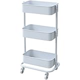 山善(YAMAZEN) バスケットトローリー スリム キャスター付き ラック ホワイト 幅27.5×奥行39.5×高さ77cm LSBT-3(WH)