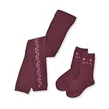 [ベベ] フラワーラインレギンス+ネコソックスSET(80~140cm) ブラウン系 L(125-140cm)