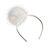 Muzi 女の子 可愛い ポンポン ヘッドバンド ふわふわ毛皮のボール愛らしいヘアバンドヘアフープヘッドウェア (白)