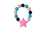 MyBoo Autism/Sensory/Teething Chewable Beads and Star Bracelet - 2 Pack, Pink on Navy/Blue/White by 