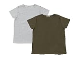 半袖クルーネックリブ　授乳Tシャツ　2枚組（ブラック×カーキ）