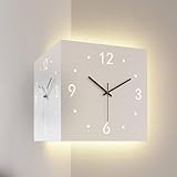 TAYTHI コーナー両面時計 壁掛け時計 リビングルーム LED 壁掛け時計 自動感光発光 発光デジタル デジタルコーナー壁掛け時計 静か コーナーサイレント壁掛け時計 リビングルーム用モダンな大型壁掛け時計 多機能 おしゃれ 寝室に最適/リビングルーム/バスルーム (アークティックホワイト)