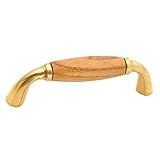 Belwith Keelerウッドランドコレクション3 " Pull Hand Polished Brass with Oak挿入
