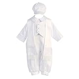 Angels Garmentベビー男の子ホワイト刺繍サテンロンパース洗礼セット3 – 24 m カラー: ホワイト