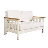 フレンチカントリー家具 ソファ 1人掛け 2人掛け ソファ ホワイト ブルーグレー 手作り ナチュラル 北欧カントリー風 カントリー調 (ホワイト, 2人掛け)