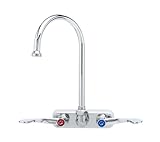 T&S Brass B-2393 Workboard Faucet, Wall Mount, 4 Centers, Swivel Gooseneck, Wrist Action Handles by 