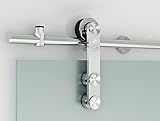 現代のステンレススチールスライドバーンドアハードウェアガラスドア/ポリッシュクローム仕上げ – Grand GFシリーズ 6 Feet Rail Length