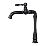 洗面水栓 蛇口 水栓金具 単水栓 シングルレバーハンドル トールタイプ ブラック（黒） [奥行24×吐水口高21cm] INK-0302086H