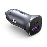 UGREEN シガーソケット USB C 30W カーチャージャー 2ポート 【PD30W+30W】 急速充電 PD3.0/QC3.0/SCP対応 12V/24V車全対応 超コンパクト タイプC 車 充電器 iphone17シリーズ/Galaxy/Xperia/Samsung/iPadなどに対応 シルバ