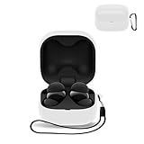 For ソニー LinkBuds Fit/WF-LS910N 用 ケース カバー 【KONXISA】ワイヤレスイヤホン ケース シリコン素材 着用しやすい 耐衝撃 防水防塵 ウォッシャブル（カラビナ付き+ストラップ付き ） 装着充電可能 持ち運びがしやすい（ホワイト）