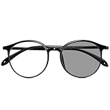 [Dollger] ブルーライトカット TR90 調光メガネ 変色 パソコン用 伊達メガネ 丸い 紫外線カット UVカット pc 男女兼用 超軽量 ブラック