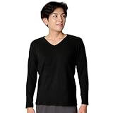 [ベイシア] インナーシャツ 長袖 Vネック 裏起毛 保湿力 吸水速乾 防寒 厚手生地 メンズ V首 長袖シャツ アンダーシャツ 肌着 黒 M