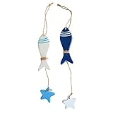 ネイビーとホワイト航海木製魚Hanging Decorations、航海テーマベビーシャワー保育園壁ハンガー飾りアクセサリー – キッズティーンボーイズガールズ