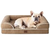 EHEYCIGA 犬 ベッド ペットベッド 防水 猫 ベッド 洗える 犬用 クッション 高反発 取り外せるカバー 滑り止め オールシーズン 小型犬 中型犬(76x51x16.5cm，カーキ)