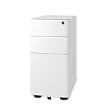 DEVAISE スリムワゴン デスクワゴン サイドワゴン オフィスワゴン サイドキャビネット 幅300mm スリム型 コンパクトサイズ キャスター付き 鍵付き 3段オールロック A4対応 丈夫なスチール製 サビ止め塗装 ホワイト MF000