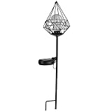 NorthLight Diamond Solar Powered LEDアウトドアパティオメタルランタンwith Garden Stake、25.5インチ、ブラック