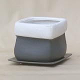 【4個入】インテリアポット(植木鉢/プランター) ビスケット スクエア型/16.5cm 穴有/受皿 グレー 〔ガーデニング用品/園芸〕
