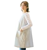 [遊楽庵] エプロン サイドボタン ショート丈 (緑ストライプ, フリーサイズ ショート丈)