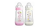 Mam 2 Anti-Colic Baby Bottles 260ml 0-6 Months - Colour : Transparent pink with patterns