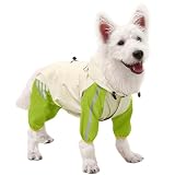 [Nyoniko（ニョニコ）]犬レインコート ペットレインコート カッパ 小型犬 中型犬 反射材付き 完全防水 防風 防塵 防雪 帽子付き リード穴あり 着脱簡単 梅雨対策 軽量 耐久性 お出かけ お散歩(drt002-WhiteGreen-S)