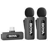 BOYA BY-V20 ワイヤレスマイク USB-C対応 Androidスマホ・iPhone 17/16/15シリーズ用、100m通信範囲、9時間バッテリー、ノイズキャンセリング ラベリアマイク インタビュー YouTube TikTok向け (TX+TX+RX)