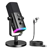 FIFINE XLR/USB接続 ダイナミックマイク ゲーミング 配信用 単一指向性 ノイズ低減 プラグ＆プレイ PC パソコン PS4 PS5対応 ライブ配信 ゲーム実況 録音用 マイク 音量調節 ミュート機能 RGBライト ヘッドホン端子 USBケーブル付き(Type-Cアタブターあり) XLR機材対応 黒 AmpliGame AM8