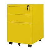 MR-STORE　３段スチールワゴン　鍵付き　オールロック (イエロー)