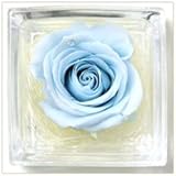 プリザーブドフラワー 花花 手のひらサイズ ガラスキューブ (バラ 一輪) 枯れないお花 お祝い プチギフト プレゼント (オリジナルメッセージカード ラッピング 無料対応) ベビー ブルー