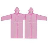 Lovoski 7-12歳　　子供　　ポータブル　　非使い捨て　　防水　　フード付き　　レインコート　　再利用可能　　全2色 - ピンク