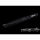 RaiFu ピンセット 精密 ESD 安全 ステンレス 防磁 静電気防止 工業用 指向 肘曲がり ストレートピンセット ツイーザー エクステツイーザー （電解防錆黒色皮膜） 極細 黒 ESD-12